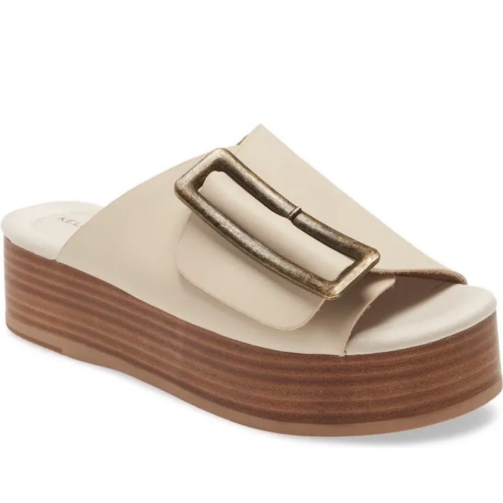 Kelsi Dagger Brooklyn Dover White Wash Platform Sandal Size 8 Cream Beige